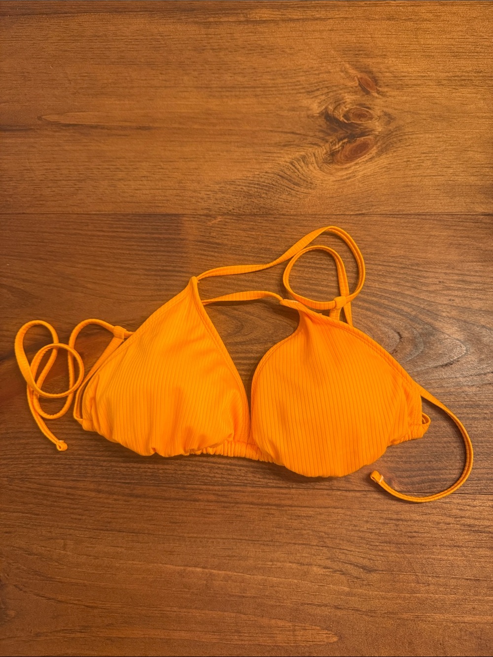 Orange Ribbed Triangle Bikini Top